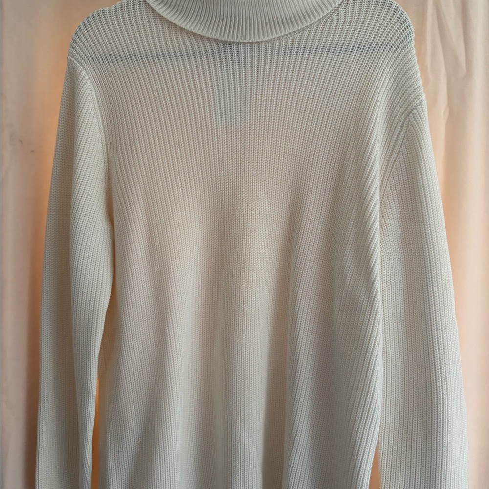 Men’s H&M White Ribbed Turtleneck Sweater Classic Knit